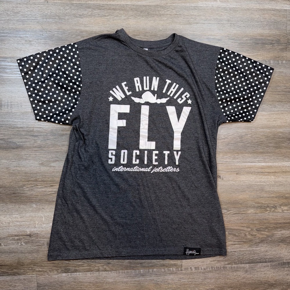 Fly Society Shirt Mens Extra Large Short Sleeve Black/White Dots Streetwear Y2K